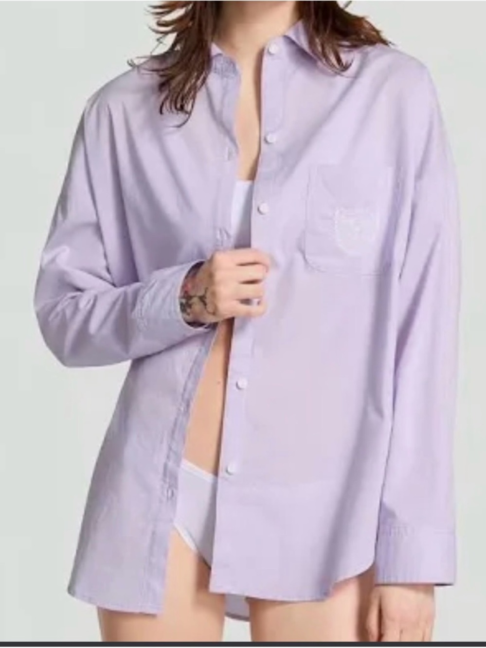 PINK Victoria's Secret Lavender Button-Down Sleep Shirt